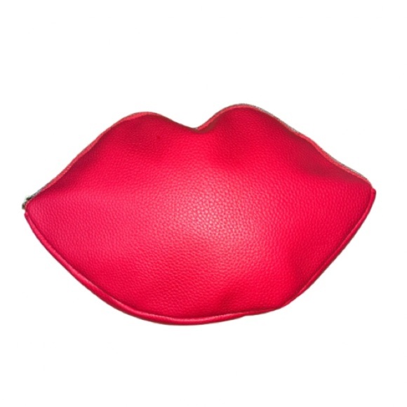 Tarte Lips Bold Red Pouch with Gold-Tone Zip Closure/Zip Tab & Purple Interior - Picture 1 of 8